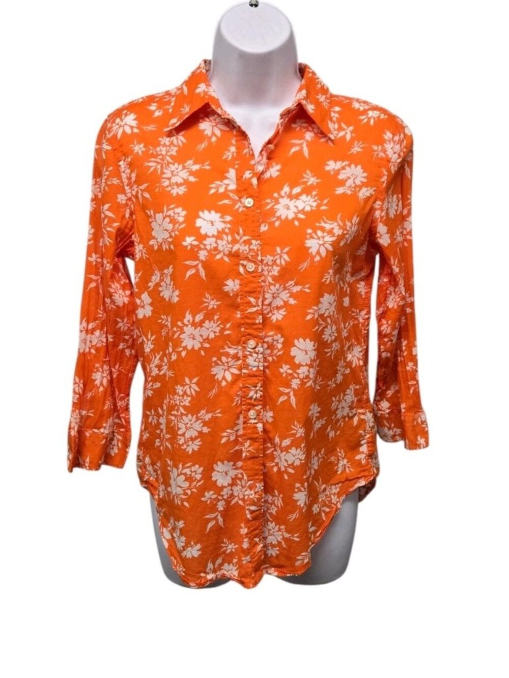 Lauren Ralph Lauren Womens Small Orange White Floral Button Up Cotton Casual